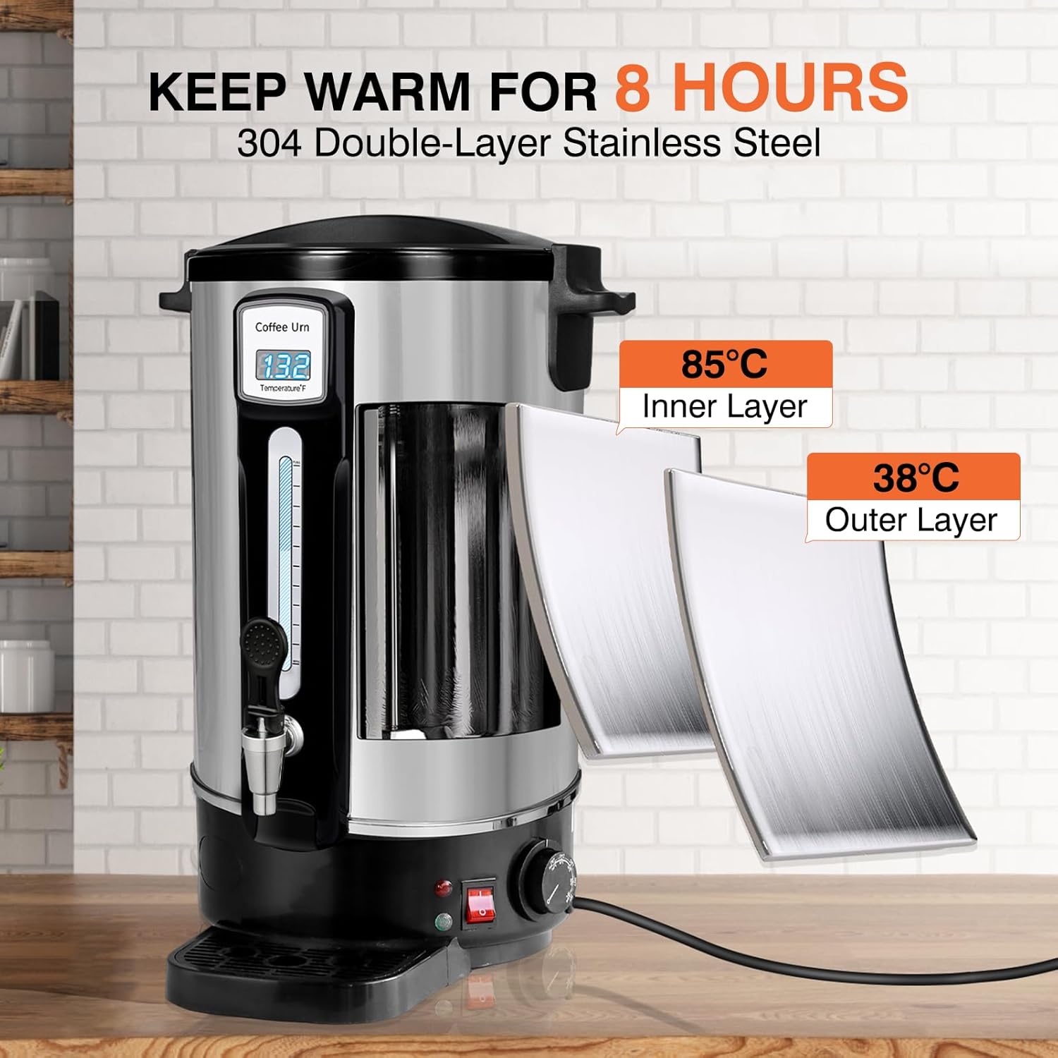 Commercial Coffee Urn 100 Cups（20L, Stainless Steel Large-Capacity Coffee Maker for Catering, Events, Offices & Restaurants, Fast Brew & Keep Warm Function