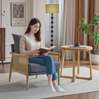 Karl home Cozy Chenille Accent Chair with Lumbar Pillow & Rattan Arms Modern Lounge Chair for Living Room, Bedroom, Reading Nook, Dark Gray