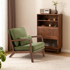 DUMOS Mid Century Accent Chair, Modern Living Room Chairs with Arms and Waist Cushion, Reading Chairs for Adults, Lounge Chair for Bedroom, Solid Wooden Frame, Classic Green