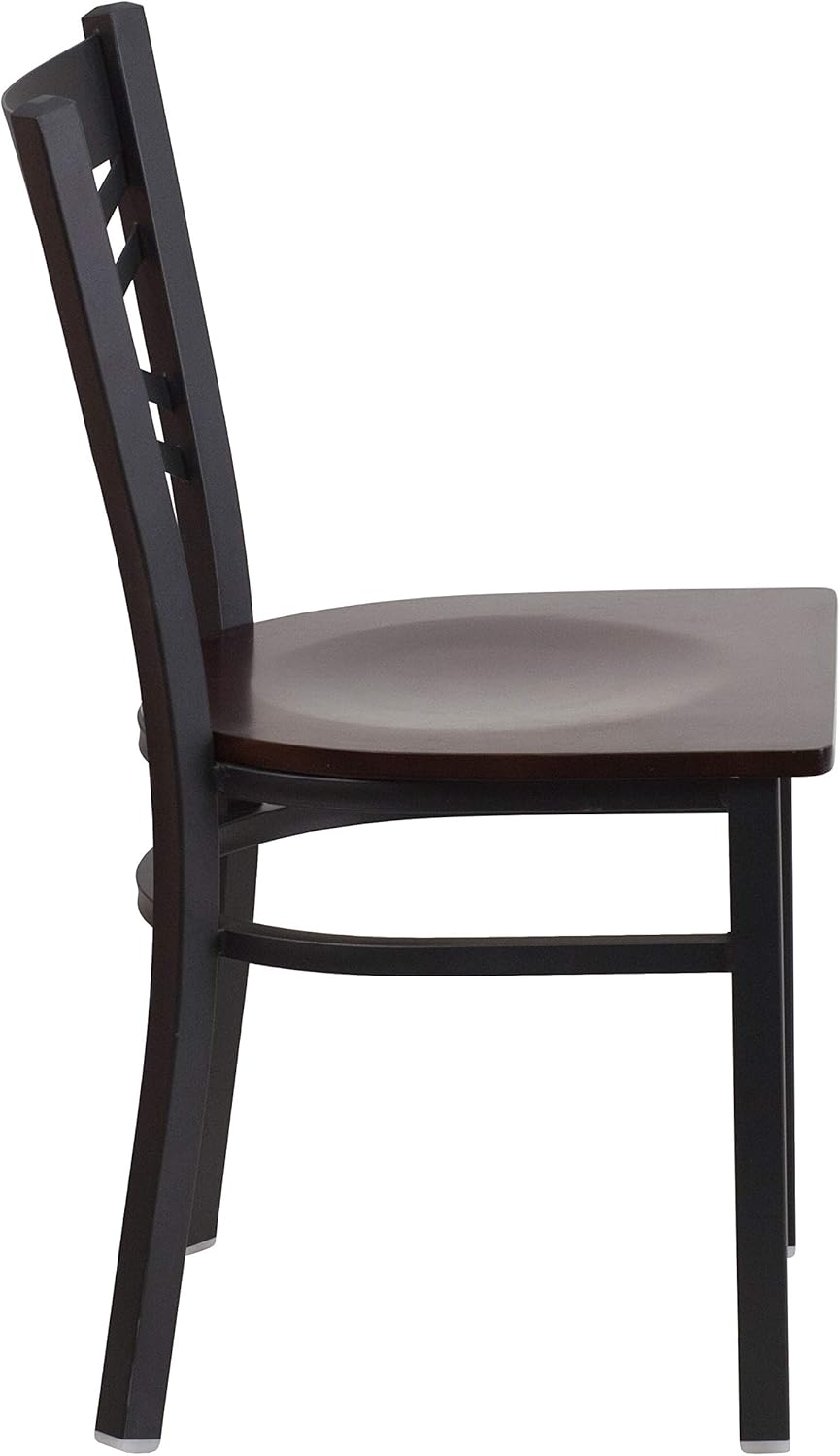 Flash Furniture 2 Pack HERCULES Series Black ''X'' Back Metal Restaurant Chair - Walnut Wood Seat