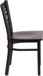Flash Furniture 2 Pack HERCULES Series Black ''X'' Back Metal Restaurant Chair - Walnut Wood Seat