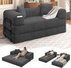 80" Convertible Sofa Bed, 5 in 1 Modular Boneless Couch Sleeper Sofa Bed with Fixed Frame & Removable Backrest Pillow, Washable Corduroy Futon Sofa Bed Couch in a Box for Small Spaces, Dark Grey