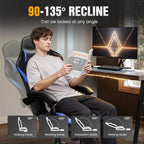 GTPLAYER Gaming Chair with Foot Rest & Pocket Spring Cushion, Ergonomic High Back Computer Chair with Headrest & 360°-Swivel Seat for Home Office Desk, PU Leather, Blue