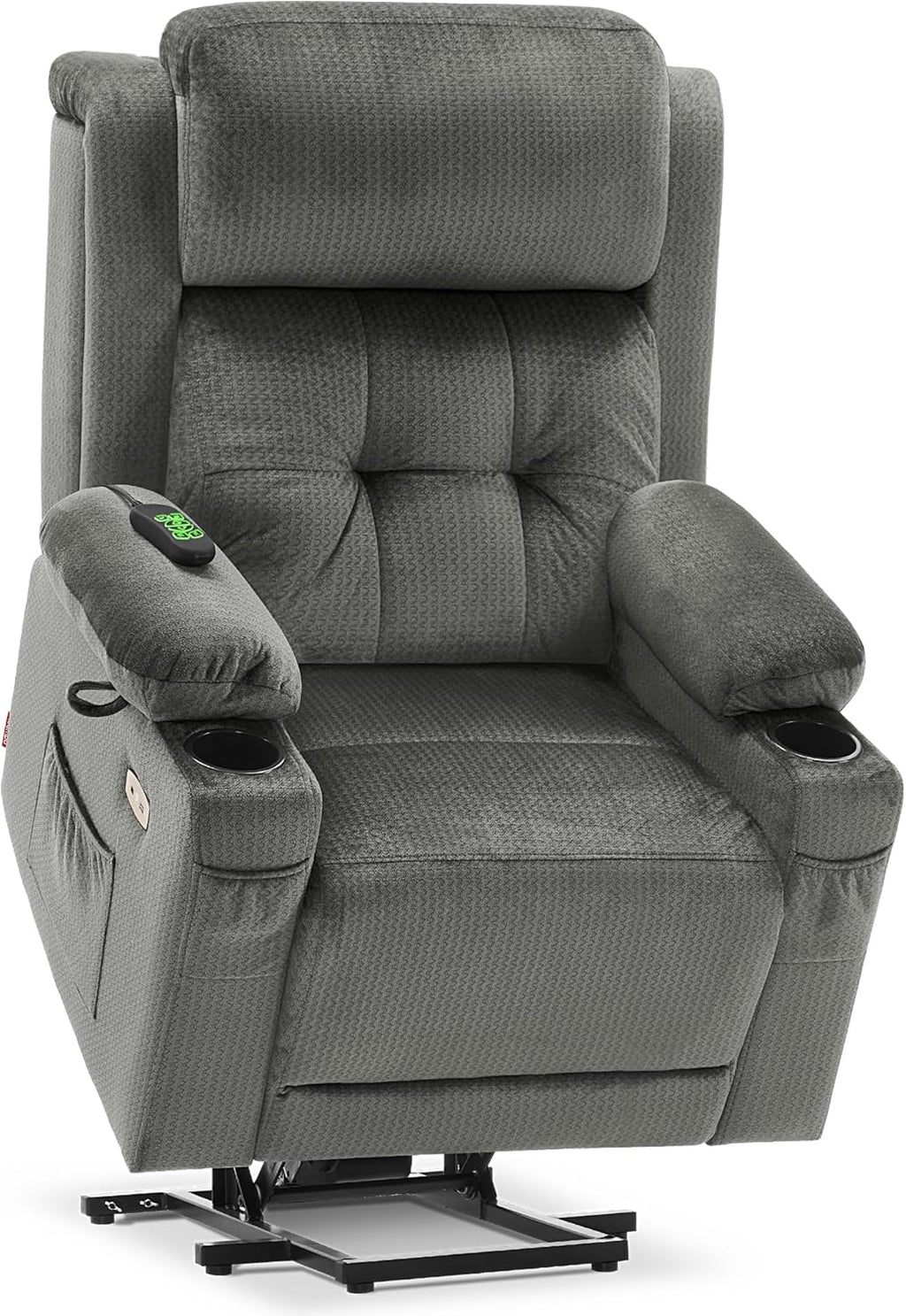 MCombo Large Triple Motor Power Lift Recliner Chair with Massage and Heat for Elderly People, Adjustable Headrest, Infinite Position, USB Ports, Fabric 7662 (Grey, Large)