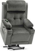 MCombo Large Triple Motor Power Lift Recliner Chair with Massage and Heat for Elderly People, Adjustable Headrest, Infinite Position, USB Ports, Fabric 7662 (Grey, Large)