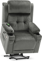 MCombo Large Triple Motor Power Lift Recliner Chair with Massage and Heat for Elderly People, Adjustable Headrest, Infinite Position, USB Ports, Fabric 7662 (Grey, Large)