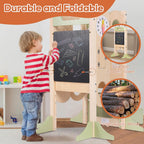 6 in 1 Toddler Tower with Removable Ladder, Foldable Wooden Kitchen Step Stool for Kids, Adjustable Children Helper Tower for Baby, Standing Tower with Safety Equipment and Black Board