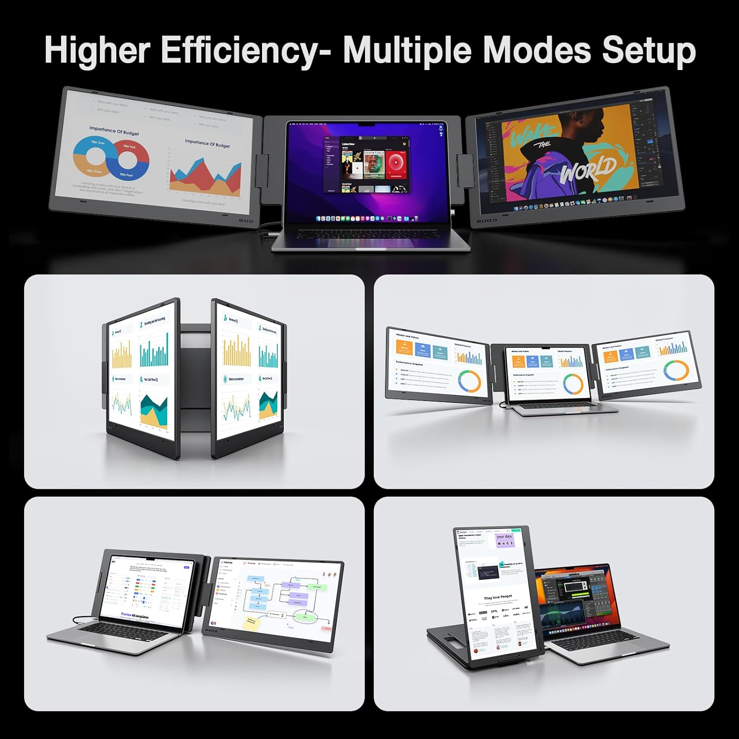 KYY 15.6" Laptop Screen Extender  1080P FHD IPS Portable Monitor  One Cable USB-C Triple Monitor  Dual Travel Screen for 12"-17'' Laptops  360° Rotation & Kickstand .X90D (Driver Need)