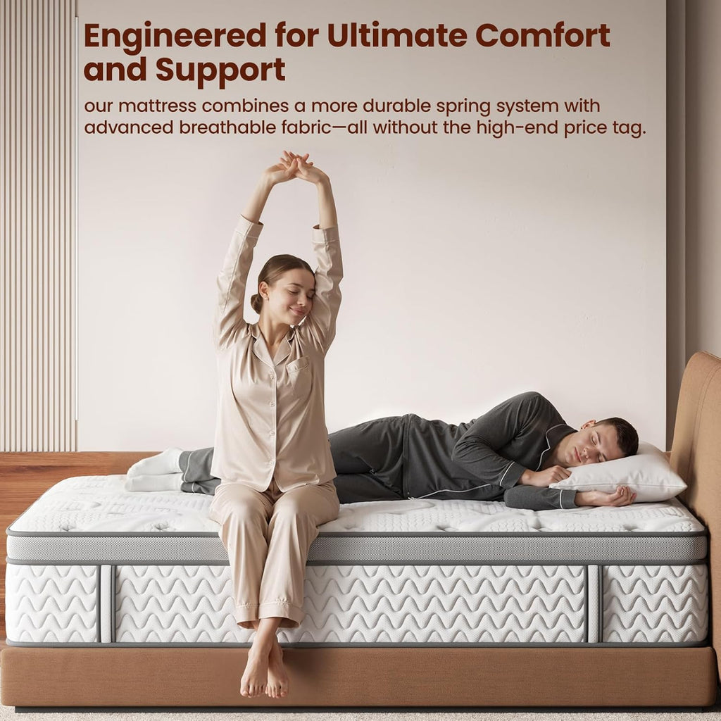 King Mattress, 14 Inch 5-Zone Deep Sleep Firm Mattress with Extra Lumbar & Shoulder Support, Hotel Collection Hybrid Mattresses, Fiberglass Free & No Odor - 365 Nights Trial