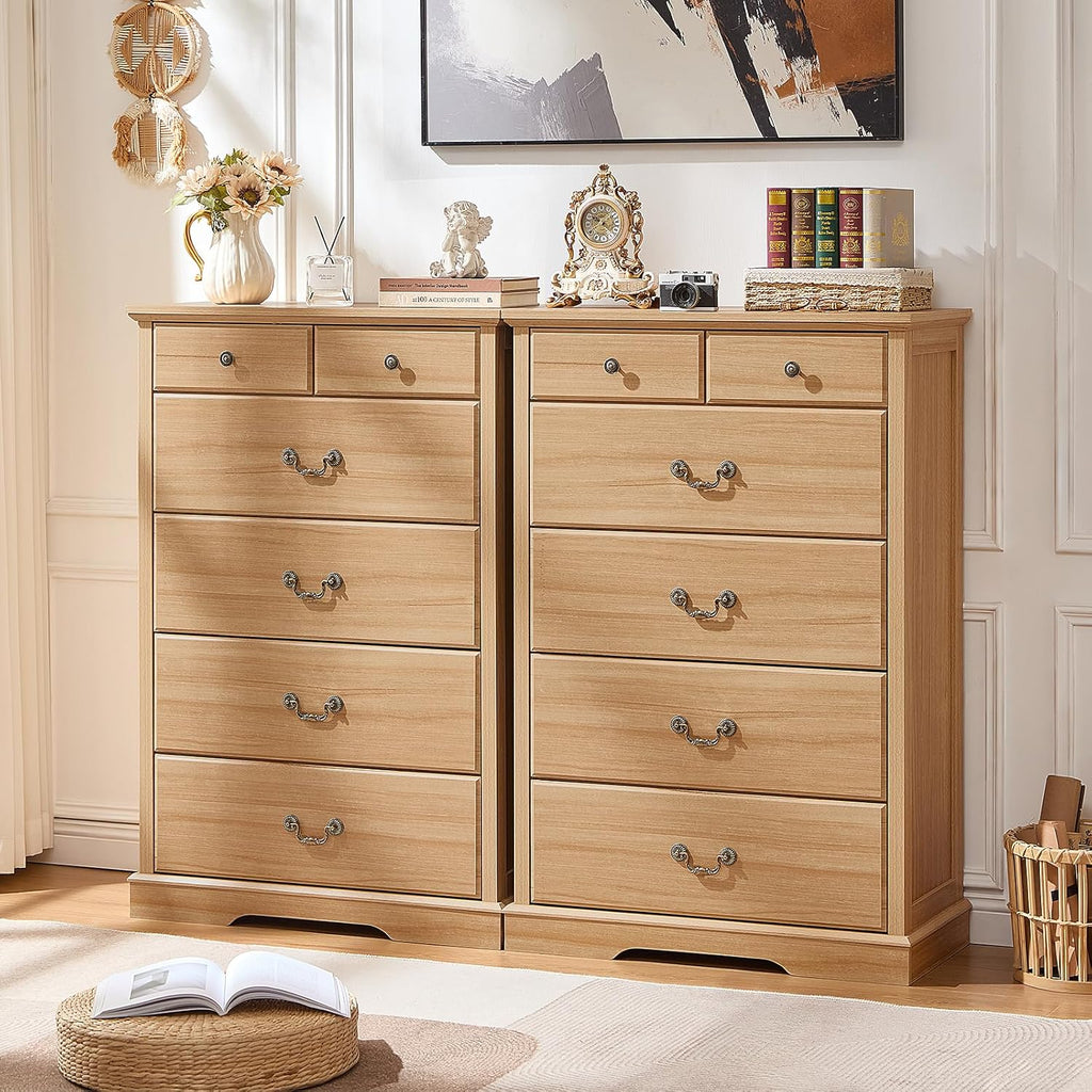 6 Drawer Dresser,Farmhouse Wood Chest of Drawers for Bedroom,47" Tall Dresser with Rustic Handles,Wood Drawer Organizer for Living Room,Hallway,Closet,Natural