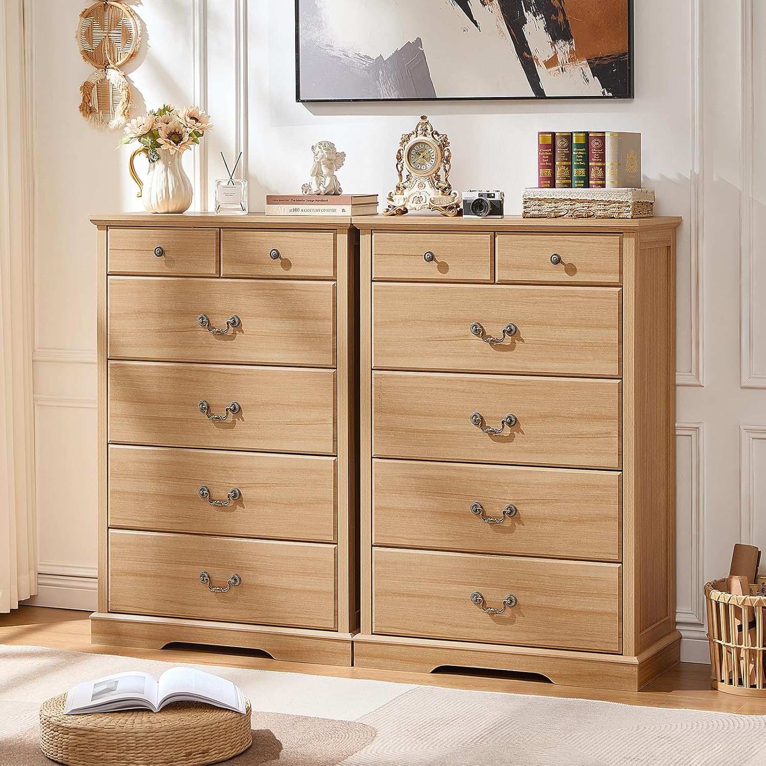 6 Drawer Dresser,Farmhouse Wood Chest of Drawers for Bedroom,47" Tall Dresser with Rustic Handles,Wood Drawer Organizer for Living Room,Hallway,Closet,Natural