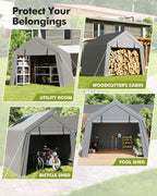 GarveeHome 6 x 6 Ft Carport Storage Shed, Portable Garage with Roll-Up Zipper Door, Heavy Duty Waterproof Tarp, Storage for Motorcycle, Bike, Firewood, Garden Tools, Grey