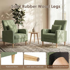 COLAMY Mid-Century Modern Upholstered Accent Chair with Back Pillow & Solid Wood Legs, Fabric Cozy Armchair for Living Room, Bedroom, Reading Nook, Apartment & Small Spaces, Green