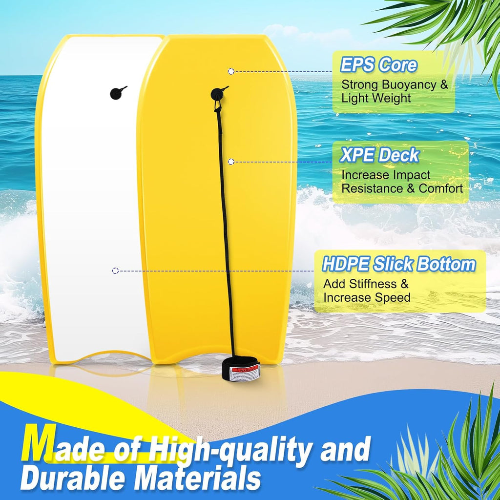 MiniInflat 2 Pack Bodyboard for Beach Lightweight Surfboards with EPS Core Pool Skim Boards with Rope Surfing Body Board for Adults Surfing Beach Lake Pool Water Parks