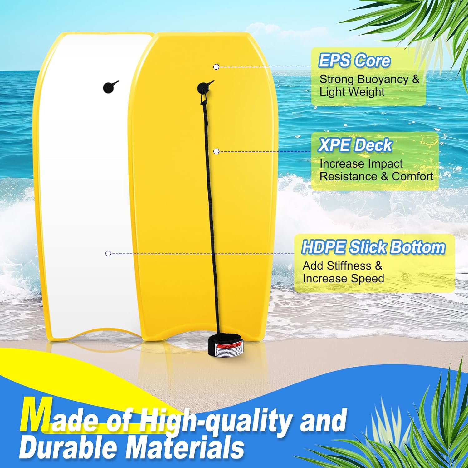 MiniInflat 2 Pack Bodyboard for Beach Lightweight Surfboards with EPS Core Pool Skim Boards with Rope Surfing Body Board for Adults Surfing Beach Lake Pool Water Parks