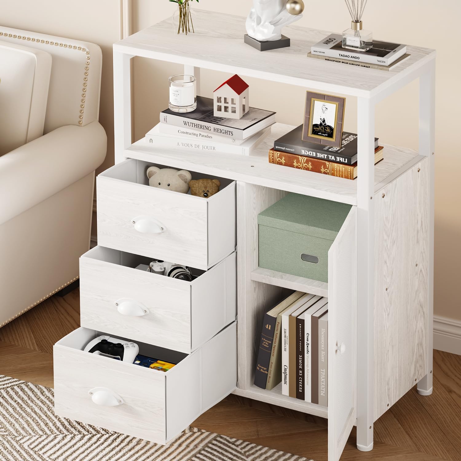 Homeiju Bathroom Floor Storage Cabinet Organizer with 3 Removable Drawers and 1 Door, Industrial Floor Storage Cabinet for Kitchen, Living Room, Bathroom, Home Office