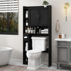 Vabches Over The Toilet Storage Cabinet, Farmhouse Storage Cabinet Over Toilet with Barn Door, Home Space-Saving Toilet Rack, for Bathroom, Restroom, Laundry（Black）.