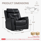 Leather Recliner Chair, 360° Swivel Rocker for Adults Manual Rocking Reclining Chair with Adjustable Backrest Footrest for Living Room Bedroom Home Theater Seating