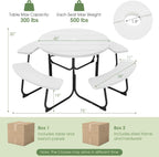 Giantex Picnic Table Set for Up to 8 Persons  Round Outdoor Table and Bench Set with Umbrella Hole  HDPE Top & Metal Frame  2000LBS Capacity  Patio Table Bench for Deck Backyard Garden (White)