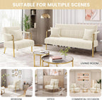 Yaheetech 30" W Modern Sofa Small Sofa Luxurious Velvet Fabric Couch with Gold-Tone Metal Arms and Legs for Living Room, Home Office, Studio Beige