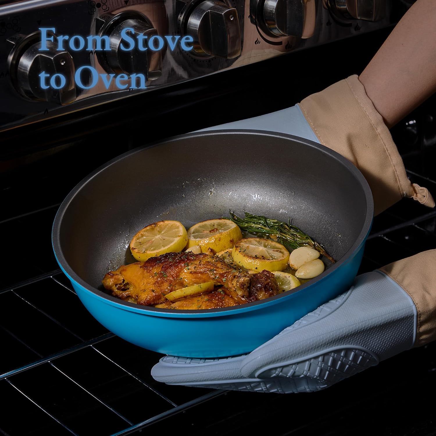 CAROTE 21pcs Pots and Pans Set, Nonstick Cookware Set Detachable Handle, Induction Kitchen Cookware Sets Non Stick with Removable Handle, RV Cookware Set, Peacock Blue