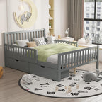 Merax Full Bed Frame with Storage Drawers and Safety Guardrails on Both Sides, Wood Platform Bed & Headboard and Footboard for Kids, Boys, Gilrls, Solid Slats Support, No Box Spring Needed, Gray