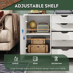 5-Drawer Wood Drawer Cabinet, Office Storage Cabinet with Adjustable Shelf & Wheels, Printer Stand for Home Office, White, 15.7" D x 30.7" W x 25.4" H