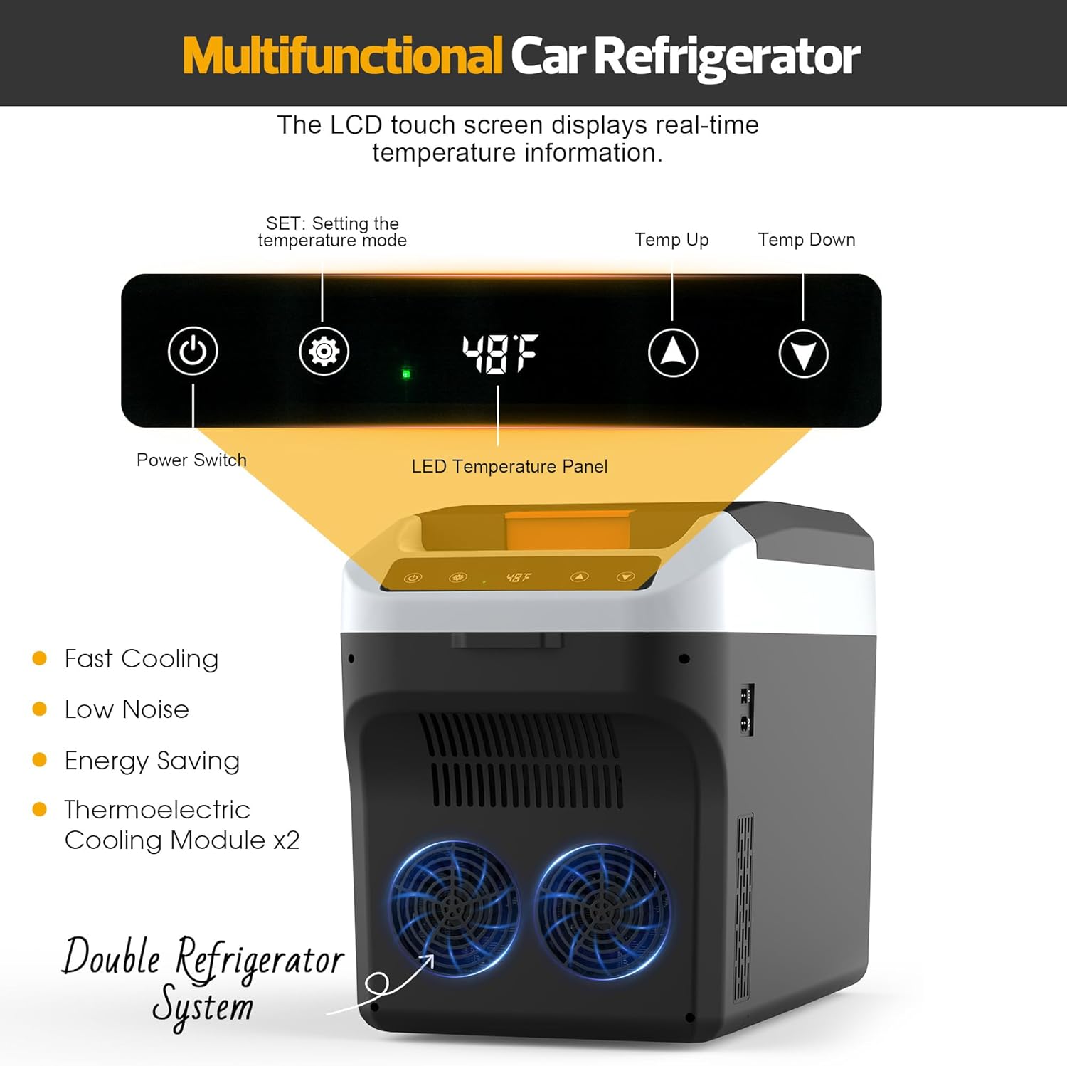 Kikihuose 12V Car Refrigerator Cooler/Warmer 23 Quart (22L) Portable Electric Car Cooler with 12 Volt DC &120V AC, Plug In Thermoelectric Fridge for Vehicles, Camping, RV, Dark Grey