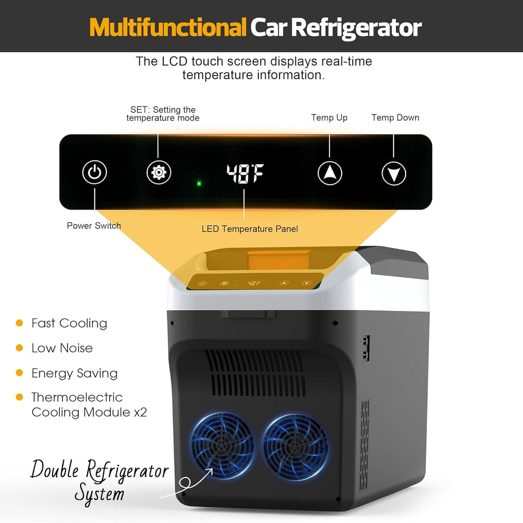 Kikihuose 12V Car Refrigerator Cooler/Warmer 23 Quart (22L) Portable Electric Car Cooler with 12 Volt DC &120V AC, Plug In Thermoelectric Fridge for Vehicles, Camping, RV, Modern Black