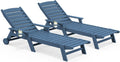 SERWALL Patio Chaise Lounge Chair Set of 2  78'' Long 5-Positions Adjustable HDPE Outdoor Lounger for Pool  Poly Lounge Chair with Rolling Wheels & Cup Holder for Poolside  Deck  Blue