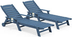 SERWALL Patio Chaise Lounge Chair Set of 2  78'' Long 5-Positions Adjustable HDPE Outdoor Lounger for Pool  Poly Lounge Chair with Rolling Wheels & Cup Holder for Poolside  Deck  Blue