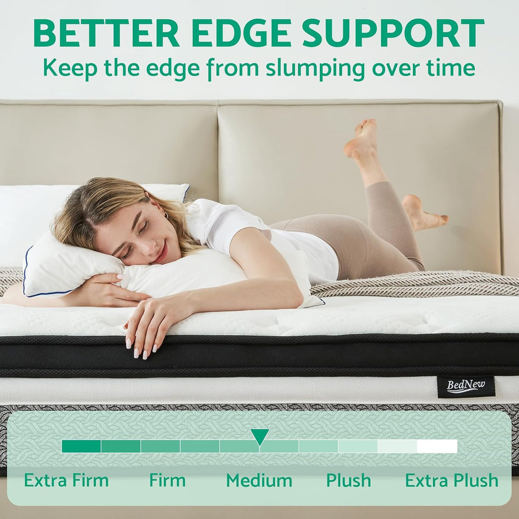 King Size Mattress, 14 Inch Hybrid King Mattress in A Box, Memory Foam & Individually Pocket Spring for Pain Relief, Medium Firm Mattresses