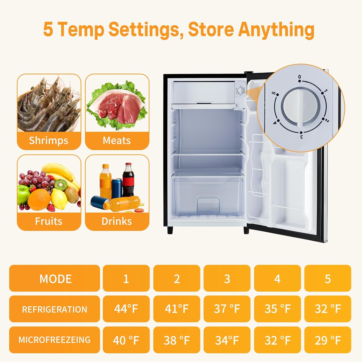 Mini Fridge with Freezer, 3.2 Cu.Ft Mini Refrigerators, Small Beverage Fridge with Adjustable Thermostat, for Bedroom, Office, Dorm, Single Door, Quiet & Energy Saving, Silver