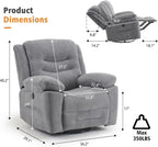 Power Swivel Rocker Recliner with Massage and Heat, USB Port, Infinite Position, Oversized Electric Glider Rocking Chairs Living Room, Soft Fabric Reclining Sofa Chair(Misty Gray)