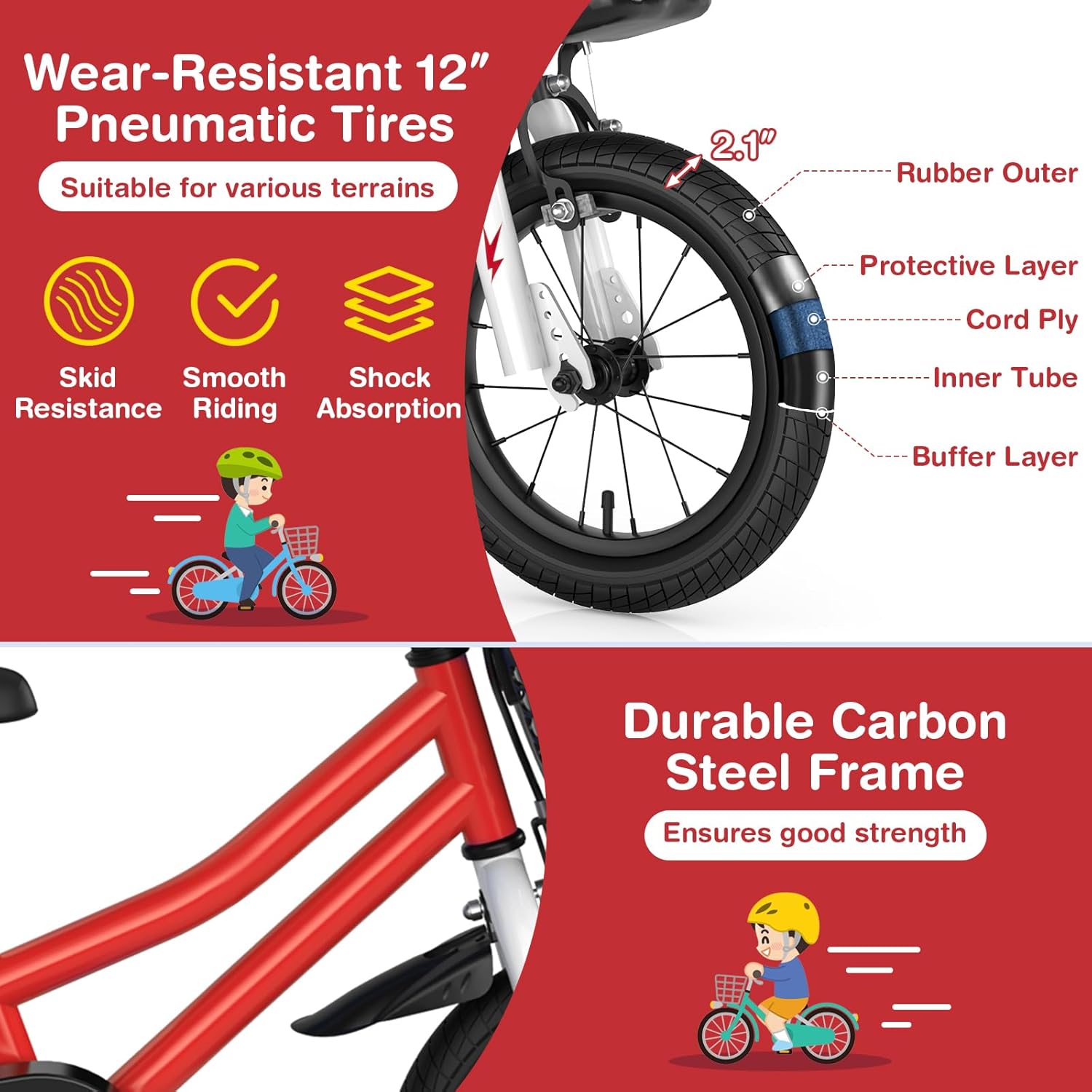 COSTWAY Kids Bike, 12 14 16 18 20 Inch Toddler Bike for Boys & Girls Aged 3-8 Years Old, Kids Bicycle w/Removable Training Wheels, Handbrake & Coaster Brake, Basket, Bell