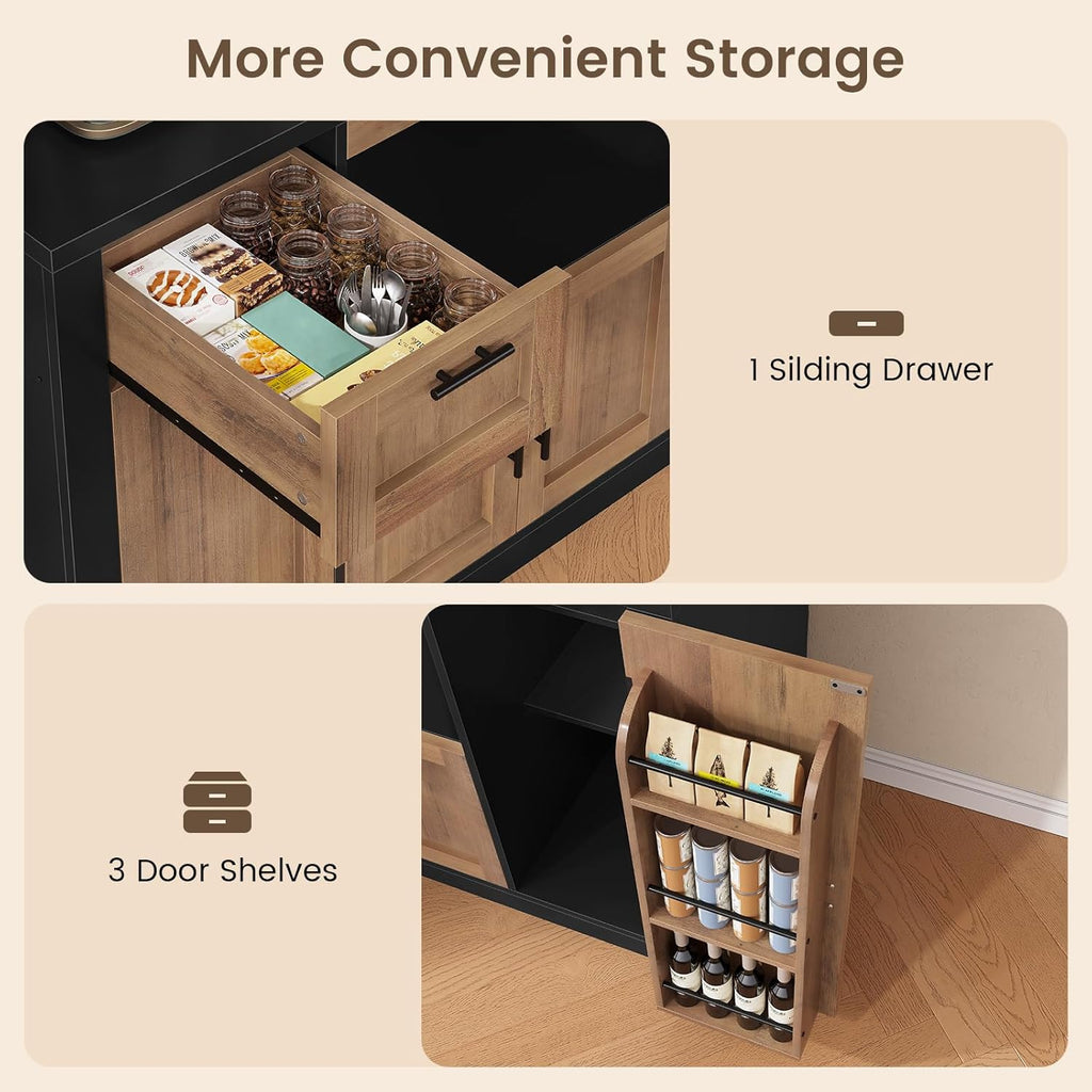 Itaar 71" Pantry Cabinet with Charging Station and LED Light, Kitchen Pantry Cabinet with Microwave Stand, 47.2" Wide Kitchen Storage Cabinets with Storage Cart 3 Tier for Dining Room (Brown)