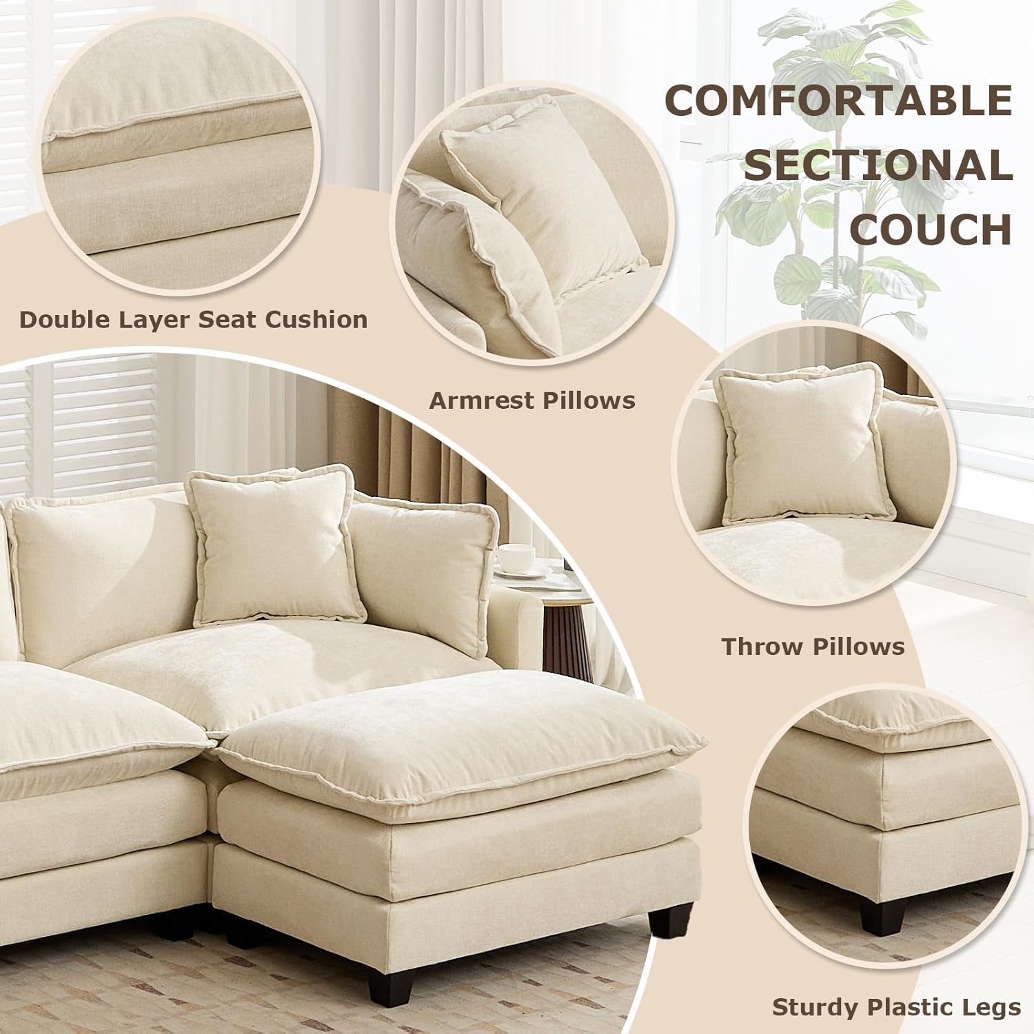 SoarFlash 77.95" Chenille Sectional Sofa, Comfy Modular Loveseat Sofa, Modern 2-Seat Couch Deep Seat Sofa Set for Living Room,Beige