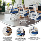 Flash Furniture Kelista Office Chair, Ergonomic, Mid-Back, White Frame, Blue Mesh with Swivel