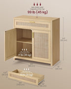 VASAGLE ELLAN Collection - Boho Buffet Cabinet with Rattan-Look Doors, Sideboard Storage Cabinet, Rounded Corners, Adjustable Shelf, Drawer, for Kitchen, Oak Beige UBBK601YC01