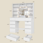 Vanity Desk with Mirror and Lights,43" Makeup Vanity Table with 9 Drawers and 7 Storage Shelves, Power Outlet & Adjustable LED Lights, Dressing Table for Bedroom .White