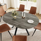 Extendable Round Dining Table Set for 6 People, 43.3"-59.1" Extendable Kitchen Table with 6 Upholstered Chairs, Space Saving for Kitchen Dining Room (Grey Table+6 Brown Chairs)