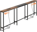 Huuger Narrow Sofa Table with 2 Power Outlets, 86.6-110.2 Inch Adjustable Length, Behind the Couch Table with USB-C Port, Long Entryway Console Table, Anti-tip Kit, for Living Room, Rustic Brown