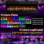 50 Inch WiFi Electric Fireplace Heater with Sound, Wall Mounted, Recessed or Free‑Standing, 750/1500W, 13 Flame & Fuel Bed Colors, Dimmable, Remote & App Control, Alexa & Google Home