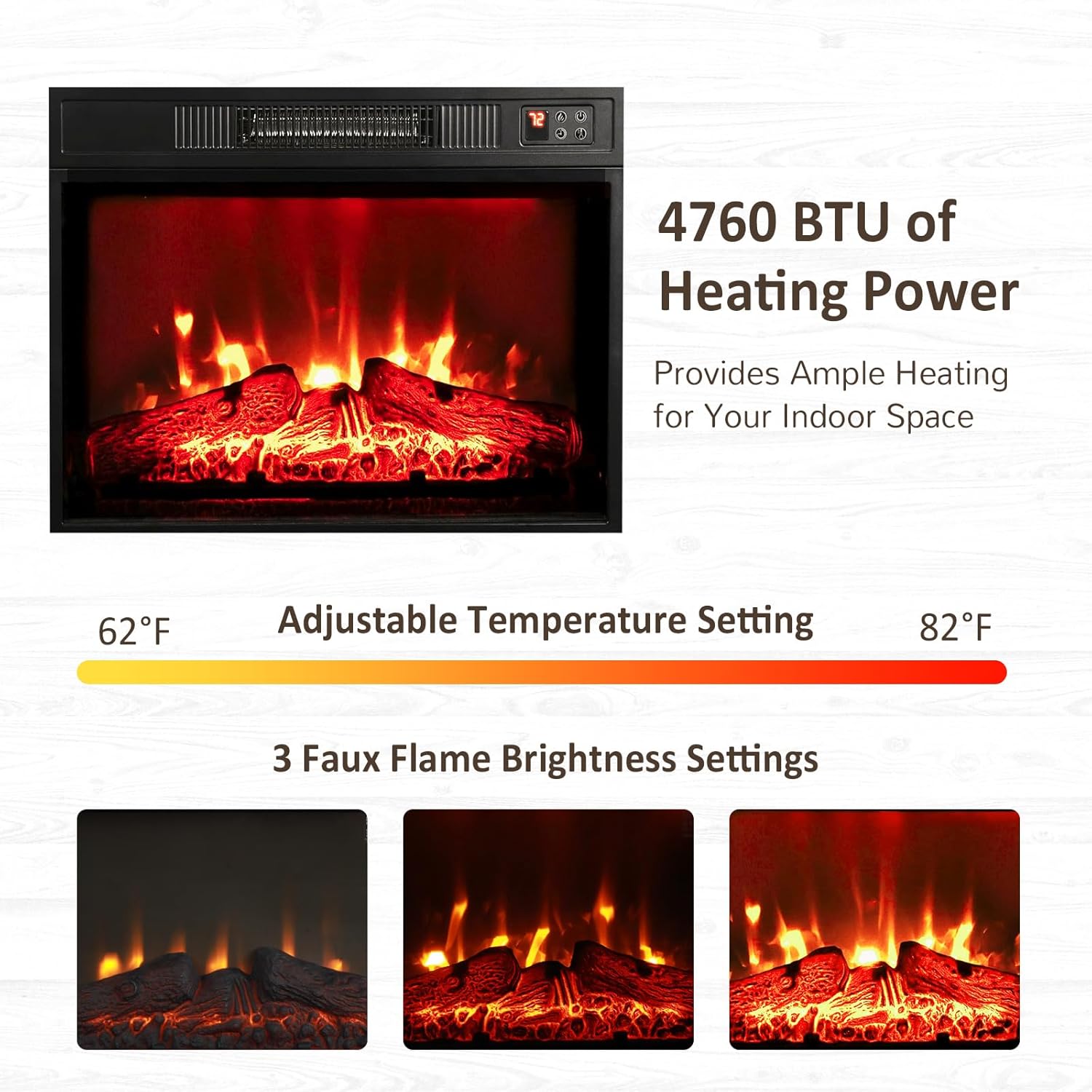 Naice 72" Electric Fireplace with Mantel and Cabinets, Fireplace TV Stand for Living Room Bedroom, LED Light & Power Outlet, 23in Realistic Flame Fireplace and Stacked Stone Surround, Brown