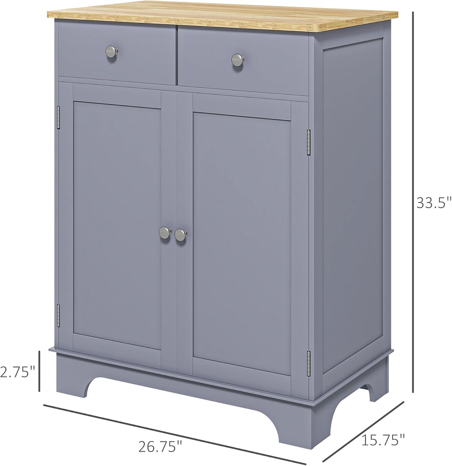 HOMCOM Sideboard Buffet Cabinet with Solid Wood Countertop, Modern Kitchen Storage Cabinet, Coffee Bar Cabinet with 2 Drawers, Doors and Adjustable Shelf, Gray