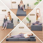 Fvkind Folding Sofa Bed, Convertible Futon Sofa Bed with Pillow, Fold Out Couch with Washable Cover, Foldable Sleeper Chair for Living Room, Dorm, Guest Room, Single Size, Light Grey