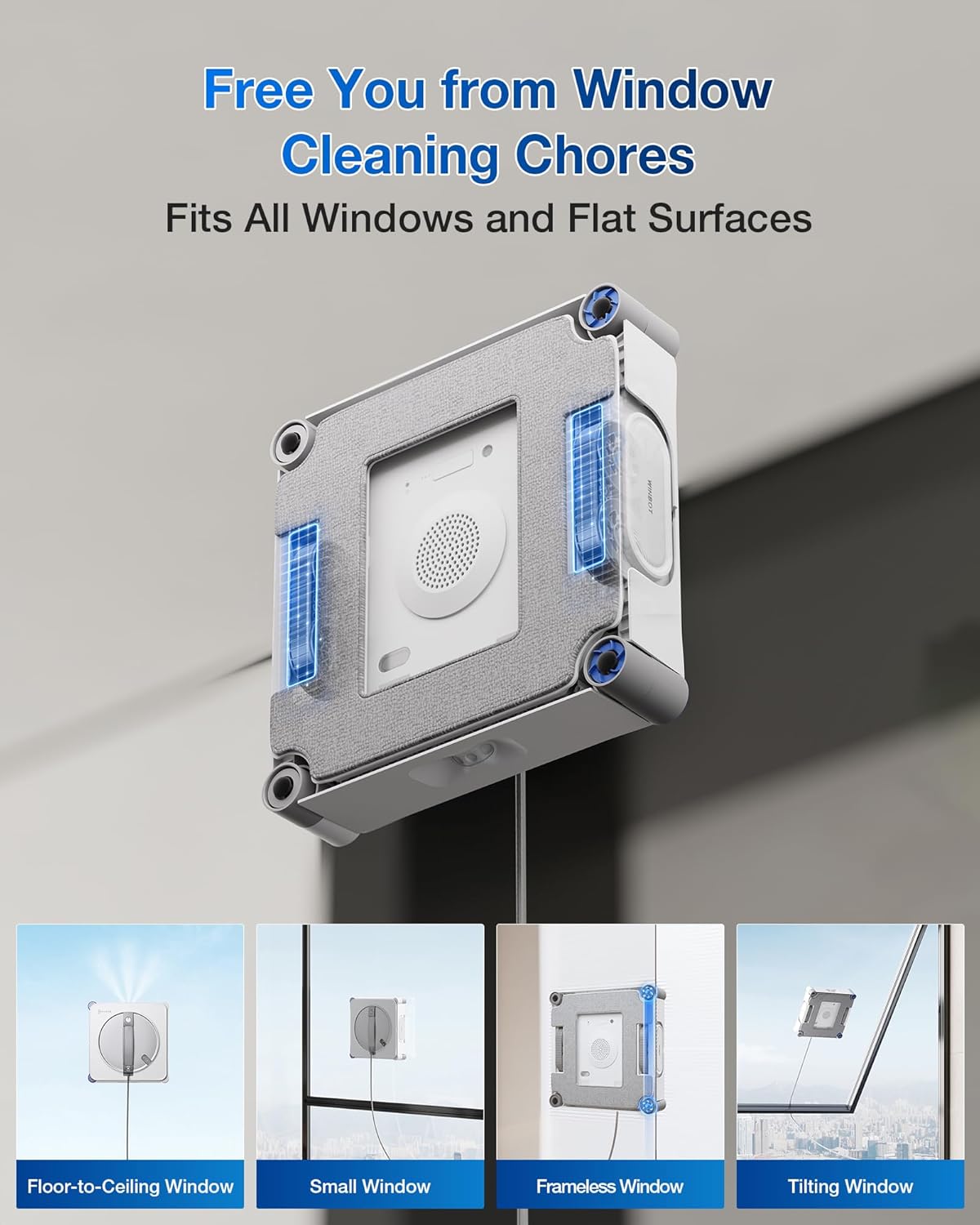 ECOVACS WINBOT W2S Window Cleaning Robot, Intelligent Edge-to-Edge Cleaning with TruEdge Scrubbers, 3 Water Nozzles, 10-Level Safety System, Win-SLAM 4.0 Route Planning, Even Climbing System
