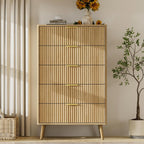 LYNSOM Fluted 5 Drawers Dresser, 45" Tall Modern Chest of Drawers with Curved Profile Design and Metal Handle, Wood Drawer Organizer for Bedroom, Living Room, Hallway, Entryway, Oak