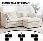 GNIXUU 76.7" Beige L Shaped Comfy Chenille Modular Cloud Sofa, Modern 2 Seater Couch with Movable Ottoman, Deep Seat Sofa with 4 Pillows for Living Room Apartment Small Places