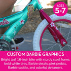 Dynacraft Barbie 16-inch Girls' Bike for Kids Ages 5-7 Years - Fun and Stylish Design, Sturdy and Durable, Perfect for Kids Learning to Ride, Easy to Assemble, Ideal for Young Riders